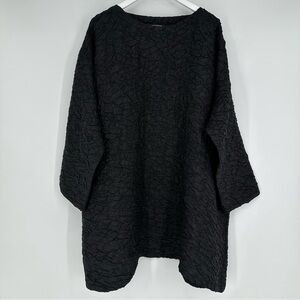 eskandar Silk Crinkle Black Blouse Tunic Top